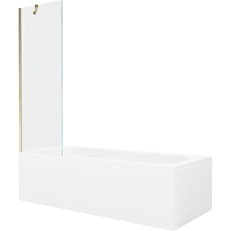 Mexen Vega obdélníková vana 150 x 70 cm s obkladem a jednokřídlou zástěnou 60 cm, transparentní, zlatá