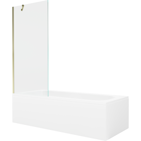 Mexen Vega obdélníková vana 150 x 70 cm s přední stěnou a jednokřídlou zástěnou 80 cm, transparentní, zlatá