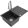Mexen Bruno granitový dřez 1-komorový s odkapávačem a kuchyňskou baterií Elia, černý skvrnitý - 6513-76-670101-00