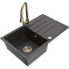 Mexen Bruno granitový dřez 1-komorový s odkapávačem a kuchyňskou baterií Elia, černý skvrnitý - 6513-76-670101-50