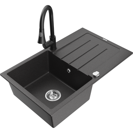 Mexen Bruno jednorázový dřez s odkapávačem a kuchyňskou baterií Elia, černý tečkovaný - 6513-76-670101-70