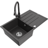 Mexen Bruno žulový dřez s 1-komorou a odkapávačem s kuchyňskou baterií Elia, černý tečkovaný - 6513-76-670101-76