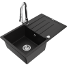 Mexen Bruno žulový dřez s 1 komorou a odkapávačem a kuchyňskou baterií Elia, černá - 6513-77-670101-00