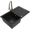 Mexen Bruno žulový dřez 1-komorový s odkapávačem a kuchyňskou baterií Elia, černý - 6513-77-670101-50-B