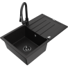 Mexen Bruno granitový dřez 1-komorový s odkapávačem a kuchyňskou baterií Elia, černý - 6513-77-670101-70-B