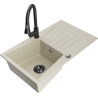Mexen Cesar granitový dřez s 1 komorou, odkapávačem a kuchyňskou baterií Elia, béžový - 6514-69-670101-70