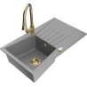 Mexen Cesar granitový dřez 1-komorový s odkapávačem a kuchyňskou baterií Elia, šedý - 6514-71-670101-50
