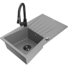 Mexen Cesar granitový dřez 1-komorový s odkapávačem a kuchyňskou baterií Elia, šedý - 6514-71-670101-70-B