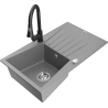 Mexen Cesar granitový dřez s 1 komorou a odkapávačem a kuchyňskou baterií Elia, šedý - 6514-71-670101-70