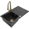 Mexen Cesar granitový dřez 1-komorový s odkapávačem a kuchyňskou baterií Elia, černý/stříbrný metalický - 6514-73-670101-50