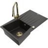Mexen Cesar granitový dřez 1-komorový s odkapávačem a kuchyňskou baterií Elia, černý/zlatý metalik - 6514-75-670101-50
