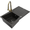 Mexen Cesar granitový dřez s 1 komorou s odkapávačem a kuchyňskou baterií Elia, černý/zlatý metalický - 6514-75-670101-50-B