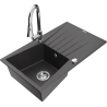 Mexen Cesar granitový dřez jednokomorový s odkapávačem a kuchyňskou baterií Elia, černý kropenatý - 6514-76-670101-00
