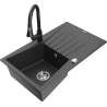 Mexen Cesar granitový dřez 1-komorový s odkapávačem a kuchyňskou baterií Elia, černý tečkovaný - 6514-76-670101-70