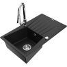 Mexen Cesar granitový dřez 1-komorový s odkapávačem a kuchyňskou baterií Elia, černý - 6514-77-670101-00