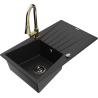 Mexen Cesar granitový dřez 1-komorový s odkapávačem a kuchyňskou baterií Elia, černý - 6514-77-670101-50-B