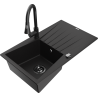 Mexen Cesar granitový dřez 1-komorový s odkapávačem a kuchyňskou baterií Elia, černý - 6514-77-670101-70-B