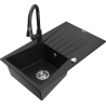 Mexen Cesar granitový dřez 1-komorový s odkapávačem a kuchyňskou baterií Elia, černý - 6514-77-670101-70