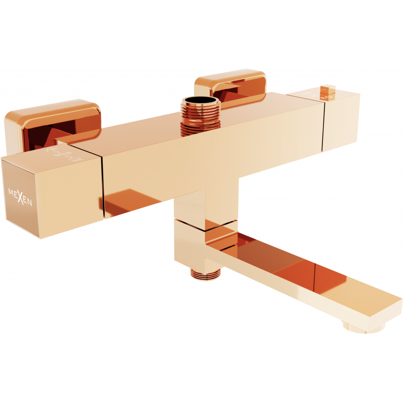 Mexen Cube termostatická vanová a sprchová baterie, růžové zlato - 77910-60