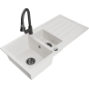 Mexen Andres granitový dřez 1,5-komorový s odkapávačem a kuchyňskou baterií Elia, bílý - 6515-20-670101-70