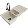 Mexen Andres granitový dřez 1,5-komorový s odkapávačem a kuchyňským kohoutkem Elia, béžový - 6515-69-670101-70