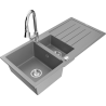 Mexen Andres granitový dřez 1,5-komorový s odkapávačem a kuchyňskou baterií Elia, šedý - 6515-71-670101-00