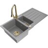 Mexen Andres granitový dřez 1,5 komory s odkapávačem a kuchyňskou baterií Elia, šedý - 6515-71-670101-50