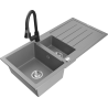 Mexen Andres granitový dřez 1,5-komorový s odkapávačem a kuchyňskou baterií Elia, šedý - 6515-71-670101-70