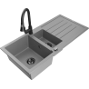 Mexen Andres dřez granitový 1,5-komorový s odkapávačem a kuchyňskou baterií Elia, šedý - 6515-71-670101-70-B