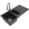 Mexen Andres granitový dřez 1,5-komorový s odkapávačem a kuchyňskou baterií Elia, černý/stříbrný metalik - 6515-73-670101-50