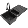 Mexen Andres žulový dřez 1,5-komorový s odkapávačem a kuchyňskou baterií Elia, černý/stříbrný - 6515-73-670101-70-B