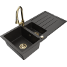 Mexen Andres granitový dřez 1,5-komorový s odkapávačem a kuchyňskou baterií Elia, černý/zlatý metalik - 6515-75-670101-50