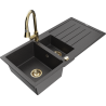 Mexen Andres granitový dřez 1,5-komorový s odkapávačem a kuchyňskou baterií Elia, černý skvrnitý - 6515-76-670101-50