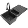 Mexen Andres žulový dřez 1,5-komorový s odkapávačem a kuchyňskou baterií Elia, černý skvrnitý - 6515-76-670101-70-B