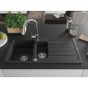 Mexen Andres graniteový dřez 1,5-komorový s odkapávačem a kuchyňskou baterií Elia, černý/stříbrný metalík