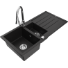 Mexen Andres granitový dřez 1,5-komorový s odkapávačem a kuchyňskou baterií Elia, černý - 6515-77-670101-00