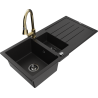 Mexen Andres granitový dřez 1,5-komorový s odkapávačem a kuchyňskou baterií Elia, černý - 6515-77-670101-50-B