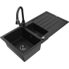 Mexen Andres žulový dřez 1,5-komorový s odkapávačem a kuchyňskou baterií Elia, černý - 6515-77-670101-70-B