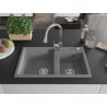 Mexen Tomas žulový dřez 2-komorový s kuchyňskou baterií Elia, šedý - 6516-71-670101-00