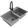 Mexen Tomas dřez granitový 2-komorový s kuchyňskou baterií Elia, šedý - 6516-71-670101-70-B