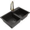 Mexen Tomas granitový dřez 2-komorový s kuchyňskou baterií Elia, černý/zlatý metalik - 6516-75-670101-50-B