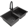 Mexen Tomas granitový dřez 2-komorový s kuchyňskou baterií Elia, černý skvrnitý - 6516-76-670101-70-B