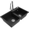 Mexen Tomas žulový dřez s 2 komorami a kuchyňskou baterií Elia, černý - 6516-77-670101-00