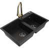 Mexen Tomas granitový dřez 2-komorový s kuchyňskou baterií Elia, černý - 6516-77-670101-50-B