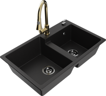 Mexen Tomas granitový dřez 2-komorový s kuchyňskou baterií Elia, černý - 6516-77-670101-50-B