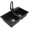 Mexen Tomas žulový dřez 2-komorový s kuchyňskou baterií Elia, černý - 6516-77-670101-70