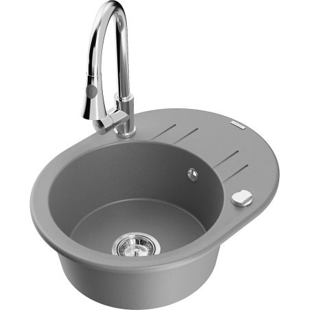 Mexen Kevin granitový dřez 1-komorový s odkapávačem a kuchyňská baterie Elia, šedá - 6517-71-670101-00