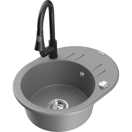 Mexen Kevin granitový dřez 1-komorový s odkapávačem a kuchyňskou baterií Elia, šedý - 6517-71-670101-70