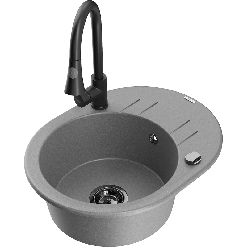 Mexen Kevin jednokomorový dřez s odkapávačem a kuchyňskou baterií Elia, šedý - 6517-71-670101-70-B
