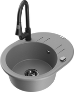 Mexen Kevin jednokomorový dřez s odkapávačem a kuchyňskou baterií Elia, šedý - 6517-71-670101-70-B